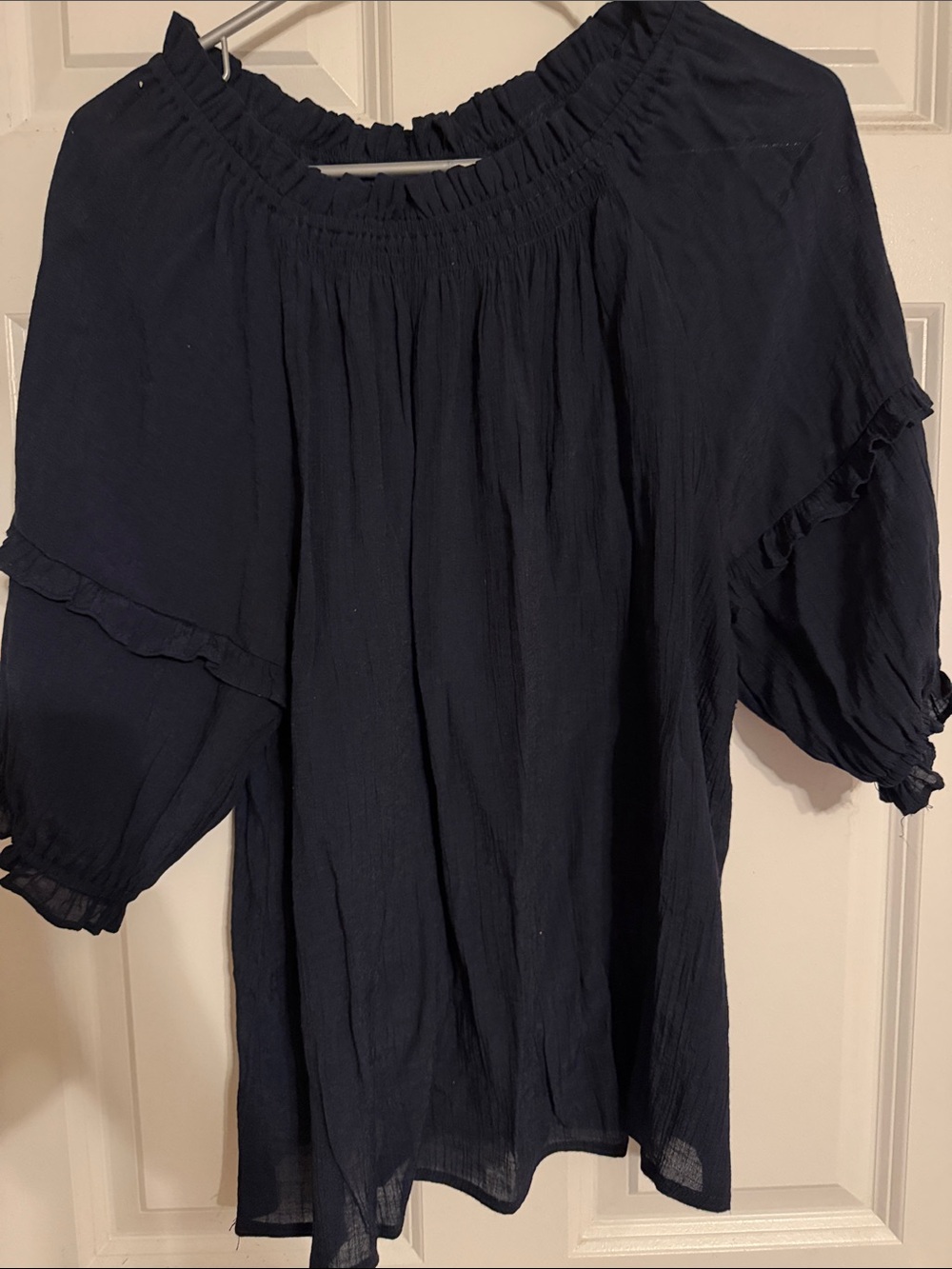 Nanette Lepore Navy Peasant Blouse with Ruffle Sleeves